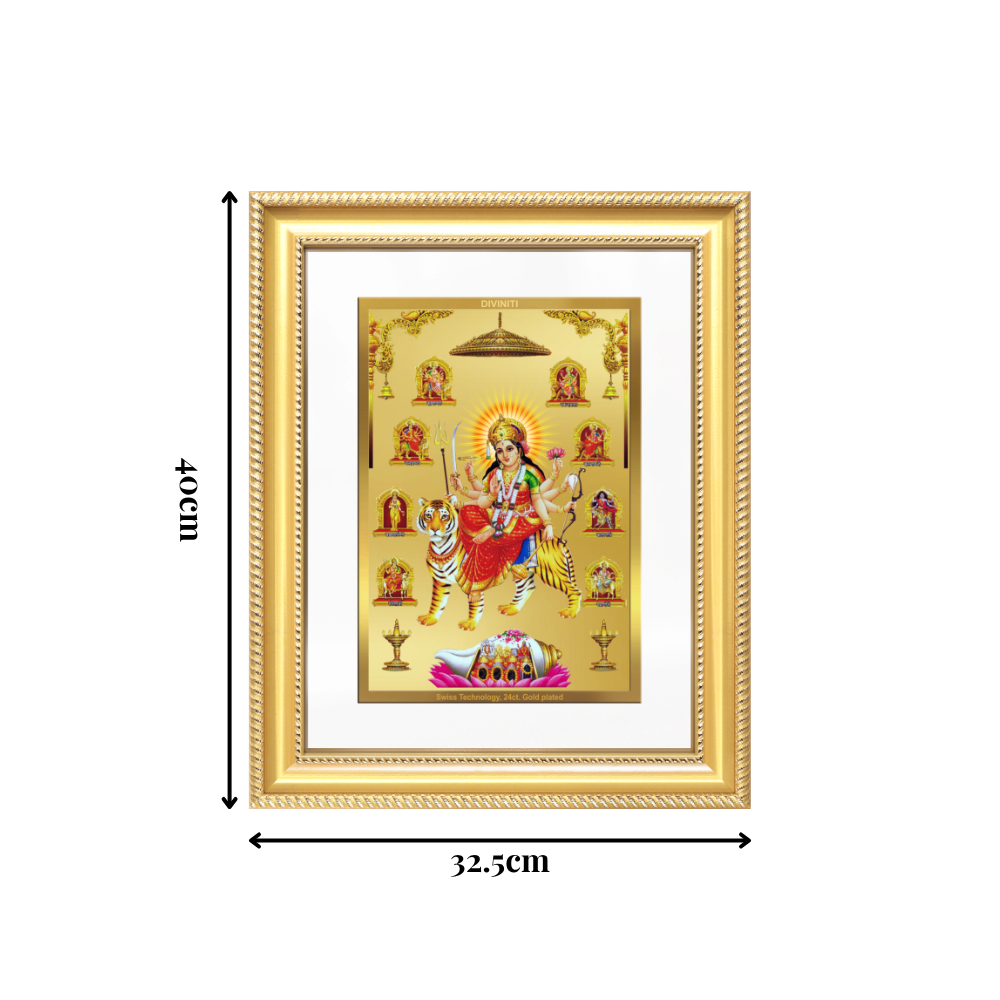Diviniti 24K Gold Plated Nav Durga (Classic) Divine Wall Frame for Home Mandir & Office Decor | Luxury Spiritual Gift
