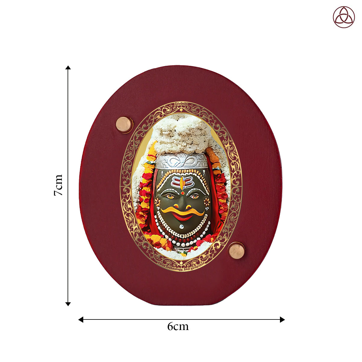 Mahakaleshwar Car Dashboard & Tabletop Photo Frame, 24K gold-plated, 7x6 cm, intricate design.
