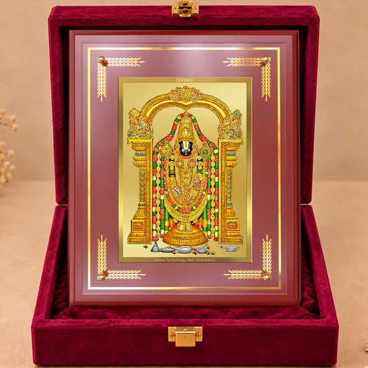 24K Gold-Plated Lord Tirupati Balaji MDF Frame | Premium Gift Box | 27x35 CM