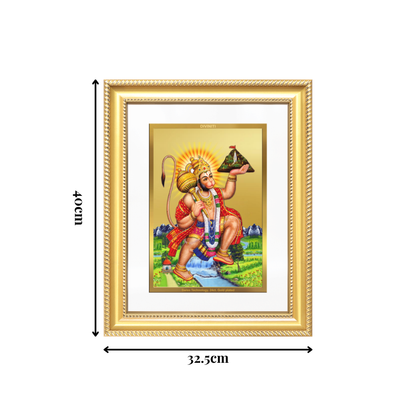 Diviniti 24K Gold Plated Hanuman With Mountain (Classic) Divine Wall Frame for Home Mandir & Office Decor | Luxury Spiritual Gift