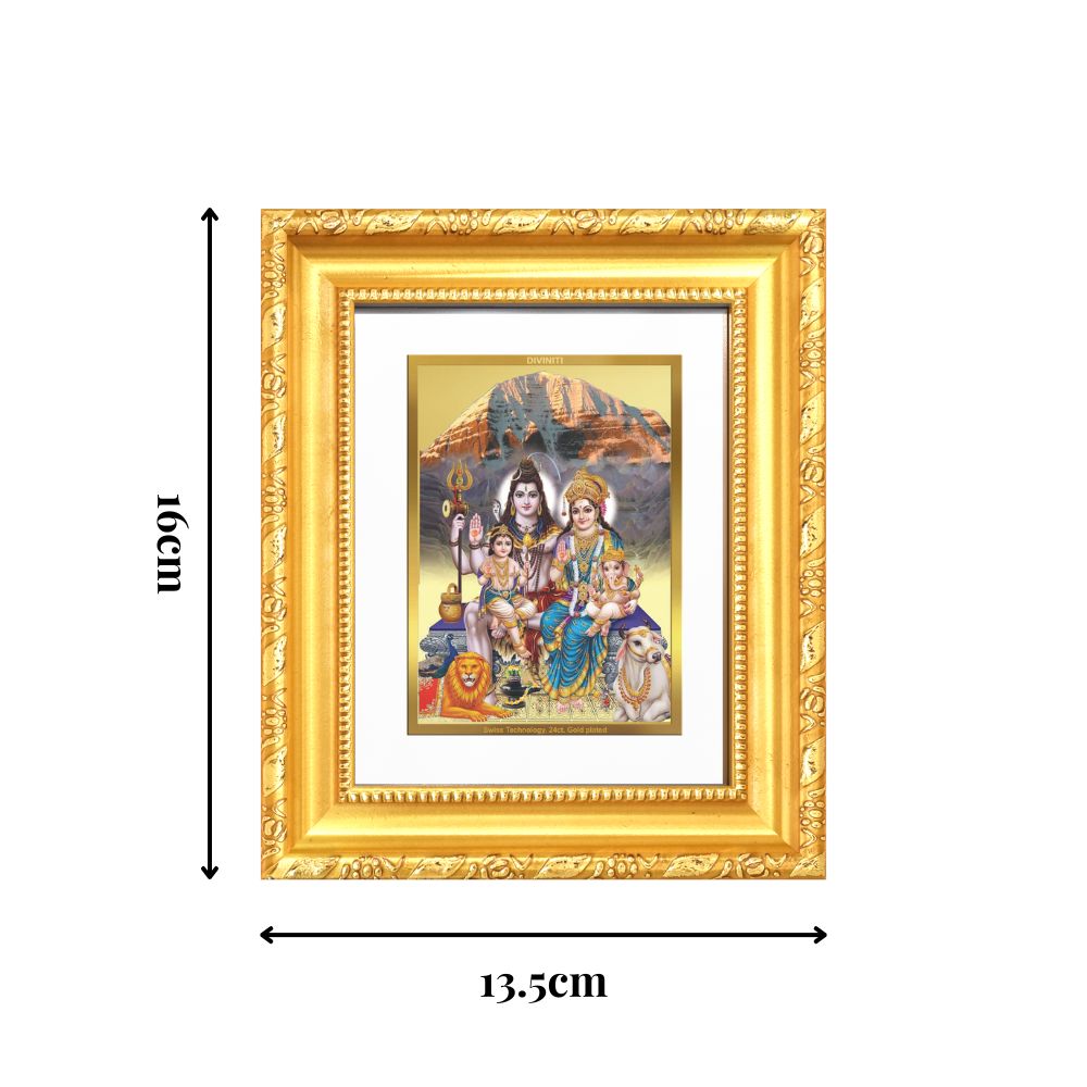 Diviniti 24K Gold Plated Shiv Parivar |Divine Table Top Frame for Home Mandir & Office Decor | Luxury Spiritual Gift