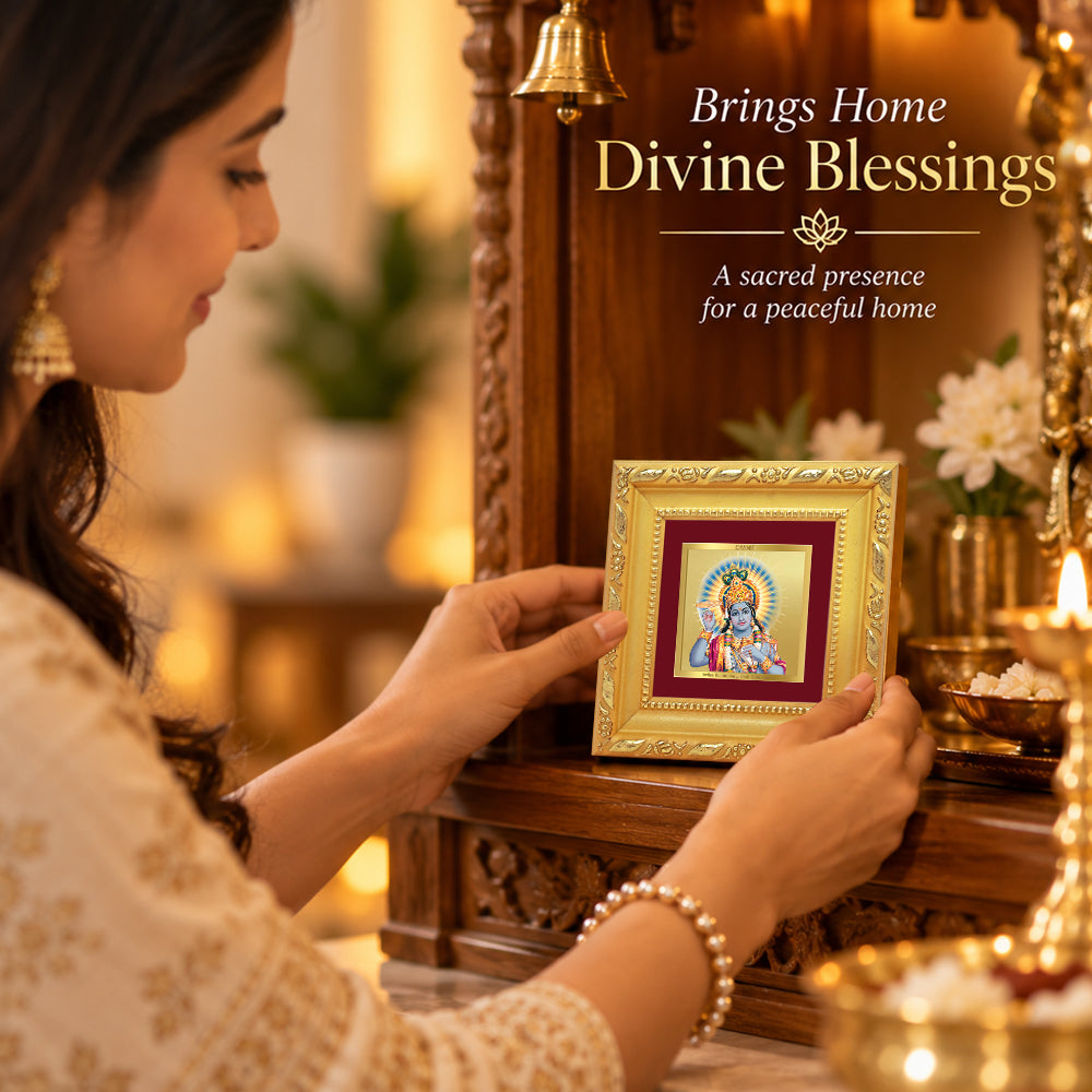 24K Gold-Plated Lord Vishnu Frame | Premium Gift Box | 10x10 CM