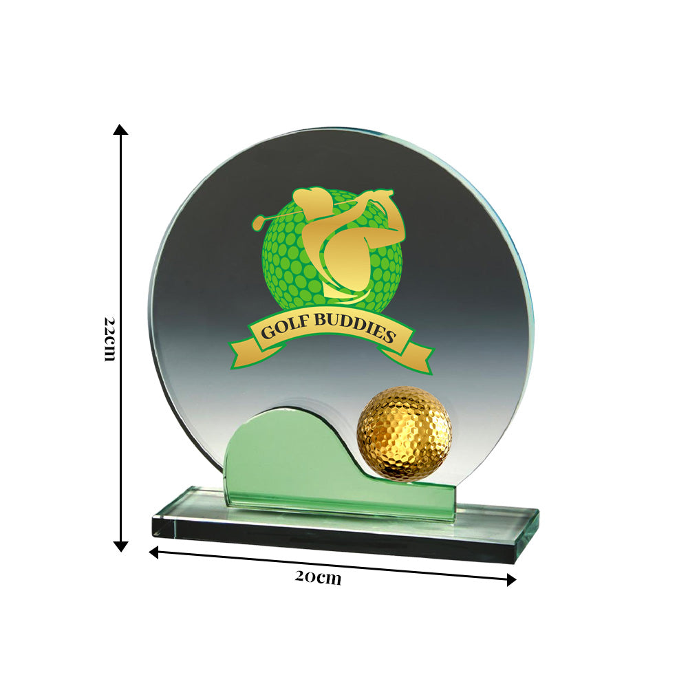 Diviniti Crystal Golf Trophy with 24K Gold Plated Golf Ball Small Statue | Premium Golf Award | Elegant Sports Trophy