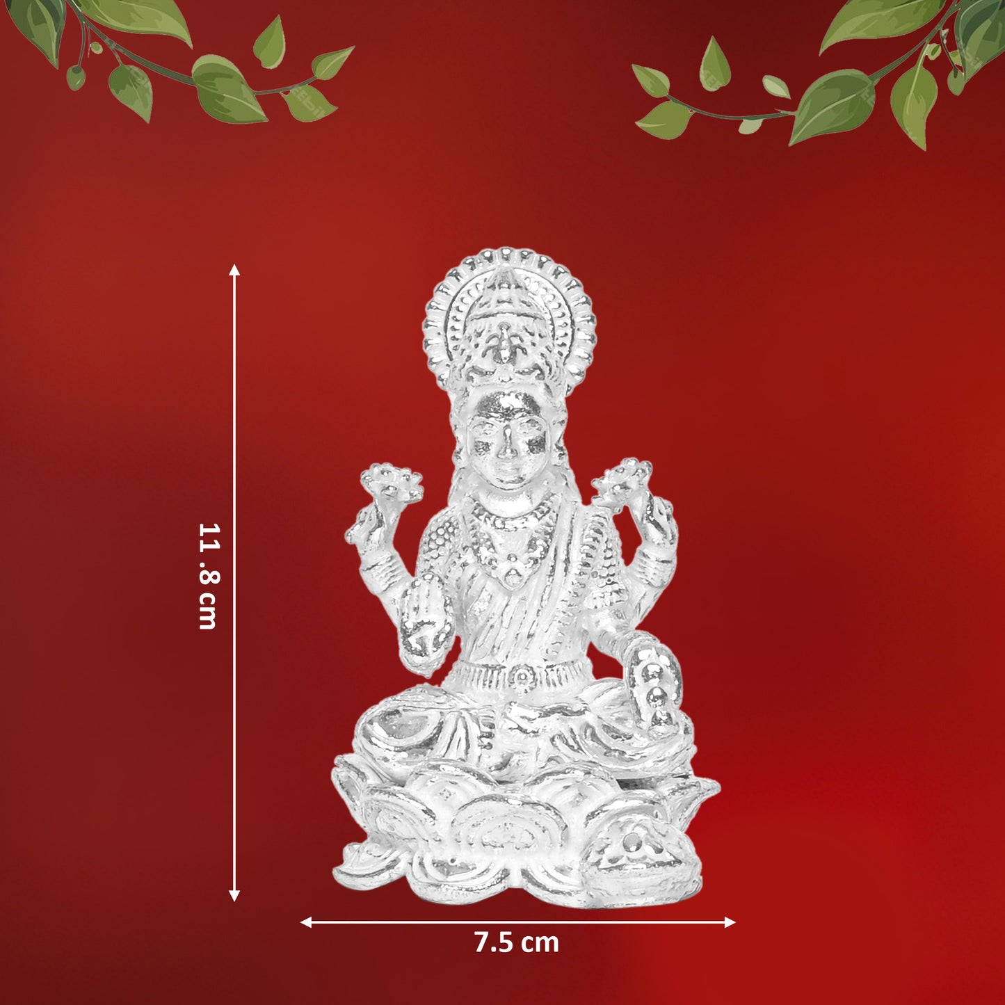Diviniti 925 Pure Silver Laxmi Ji Idol Statue Divine Elegance Wealth and Prosperity for Home Office Décor, Tabletop, Puja Room Gift (7.5x11.8 CM, 118g)