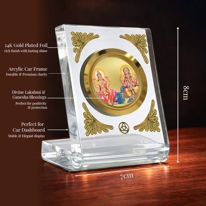 Diviniti 24K Gold Plated Maa Lakshmi & Lord Ganesha Acrylic Car Dashboard Frame | Wealth, Prosperity & Success for Car, Home Décor, Tabletop & Puja Room | Divine Blessings & Harmony (ACF1CH)