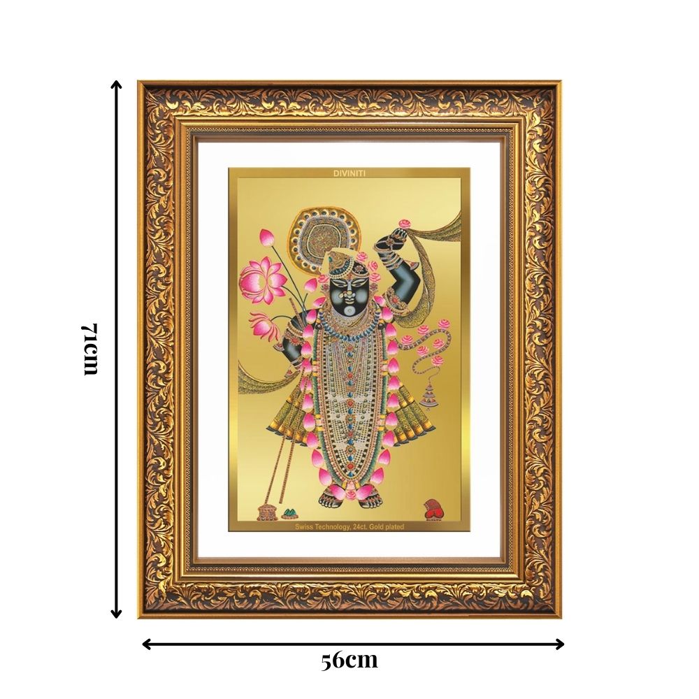 Diviniti 24K Gold Plated Shrinath Ji (Classic) Divine Wall Frame for Home Mandir & Office Decor | Luxury Spiritual Gift