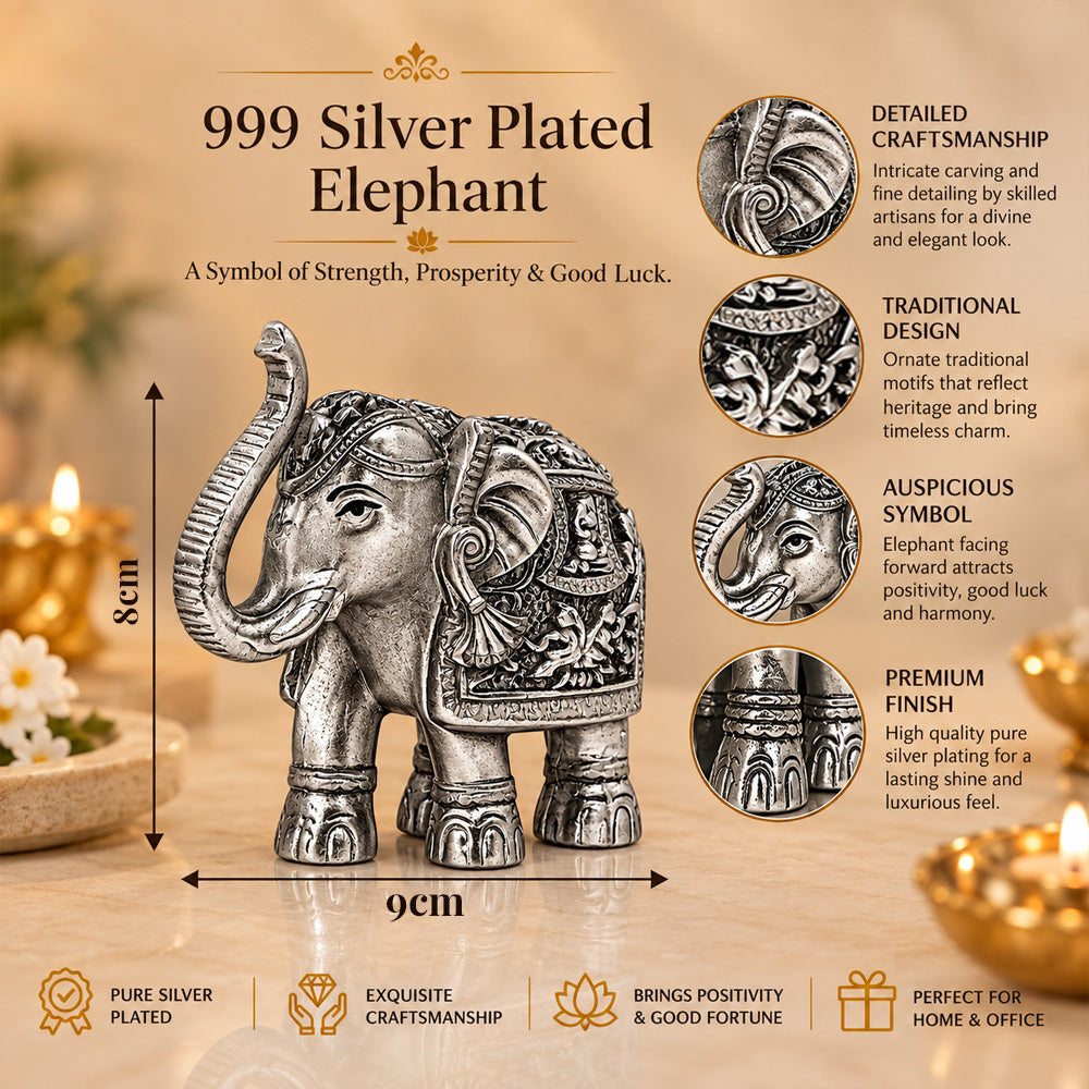 999 Silver-Plated Antique Elephant Pair | Gift Box | 8x9 CM