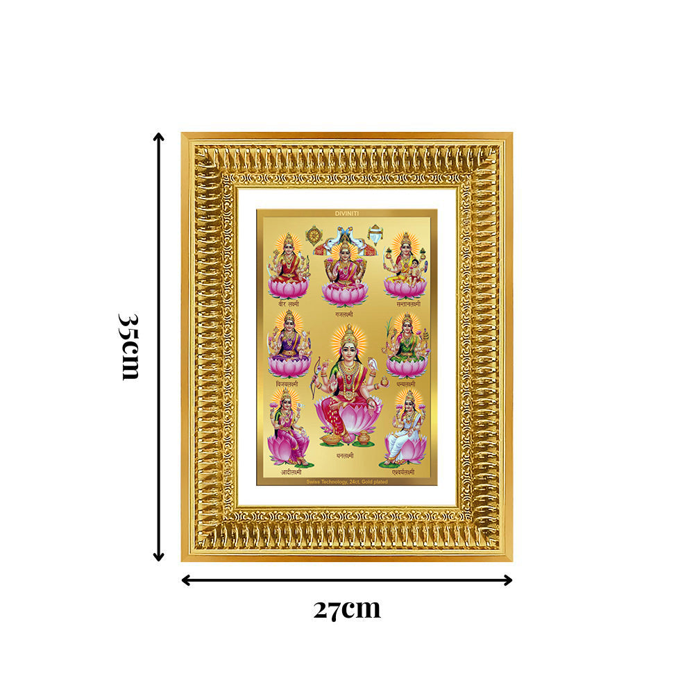 Diviniti 24K Gold Plated Ashtalakshmi Divine Wall Frame for Home Mandir & Office Decor | Luxury Spiritual Gift