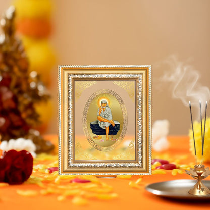 Sai Baba Divine Shirdi Sacred Faith & Blessings Royal Tabletop Frame in 24K Gold Plated Foil