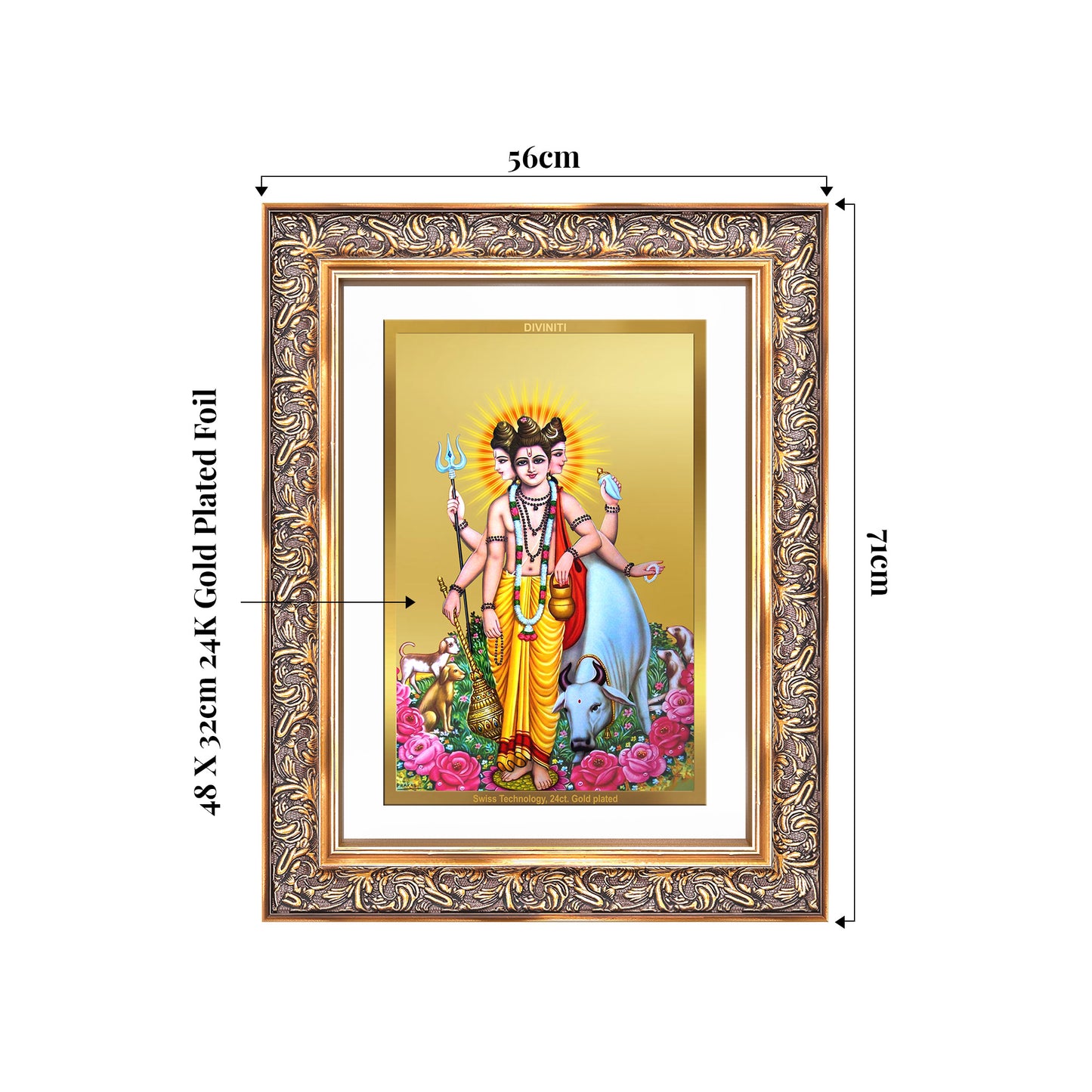 Dattatreya with Kamadhenu | Shri Dattatreya Wall Mount Photo Frame in 24K Gold Plated Foil