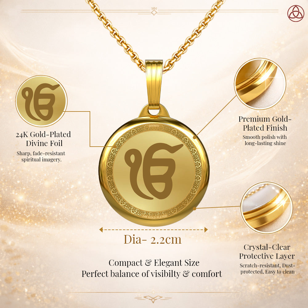 24K Gold Plated Ik Onkar & Khanda Sahib Pendant – 22mm Double-Sided Spiritual Gold Medallion