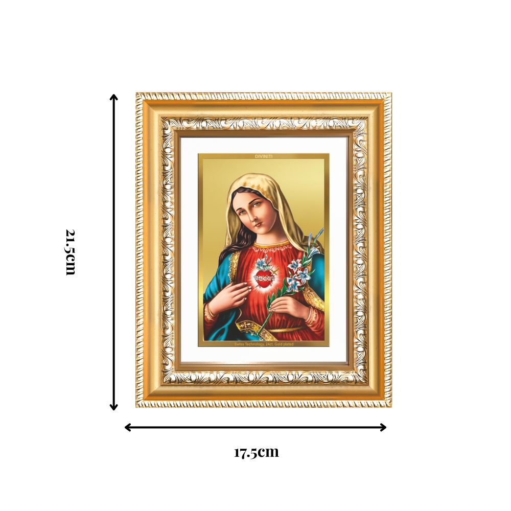 Diviniti 24K Gold Plated Mother Mary (Classic) Divine Wall and Table Top Frame for Home Mandir & Office Decor | Luxury Spiritual Gift