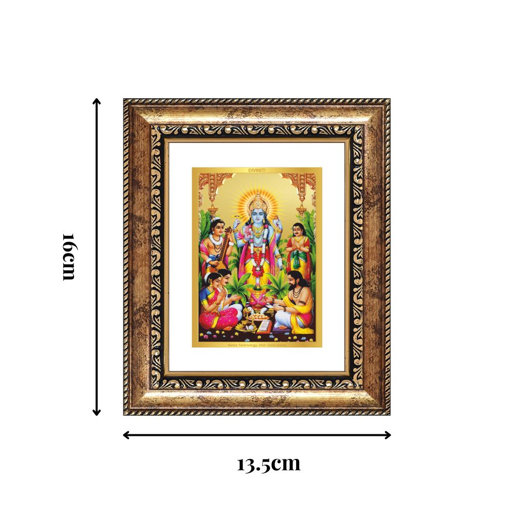 Diviniti 24K Gold Plated Satyanarayan Divine Table Top Frame for Home Mandir & Office Decor | Luxury Spiritual Gift