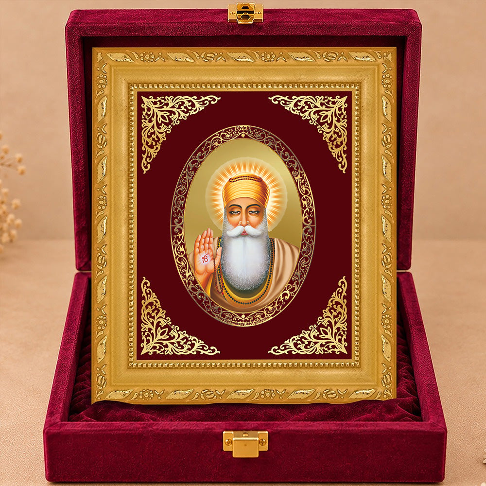 24K Gold-Plated Guru Nanak Dev Ji BG Frame | Premium Gift Box | 16 X 13.5 CM