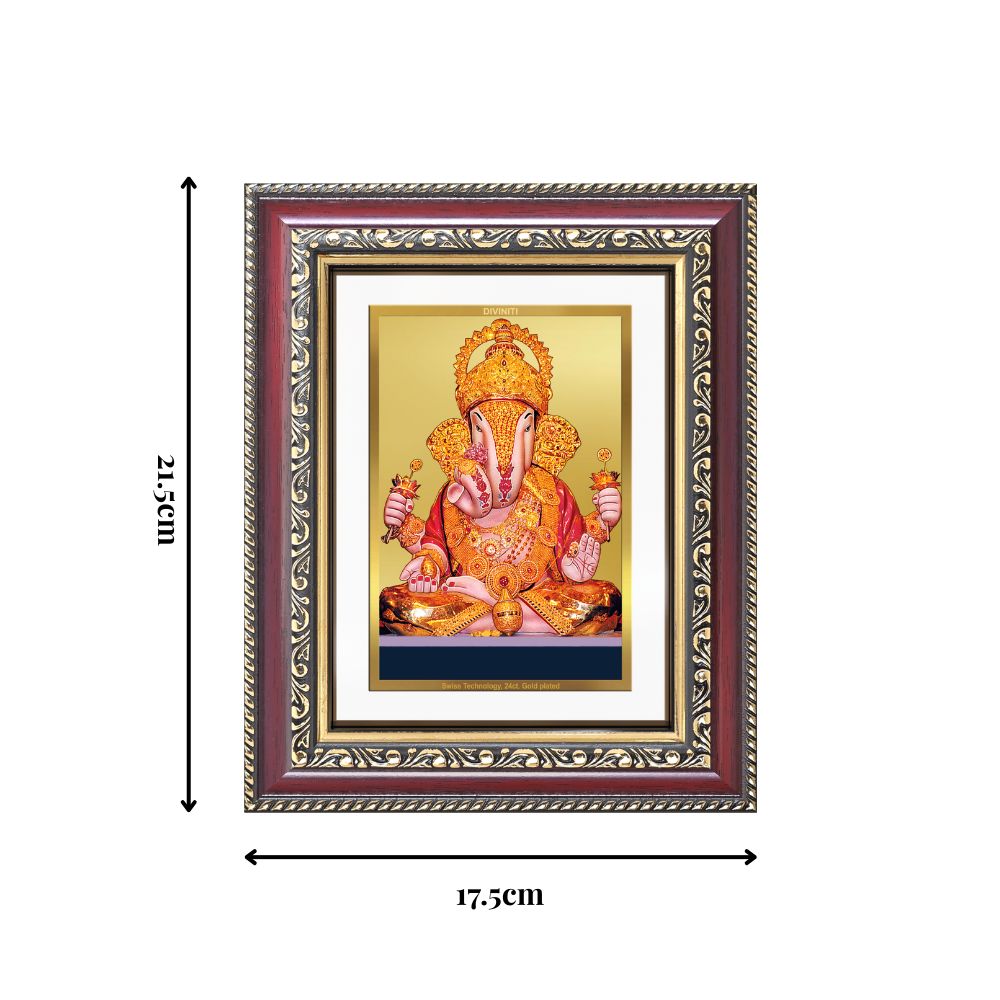 Diviniti 24K Gold Plated Dagadu Ganesha (Classic) Divine Wall and Table Top Frame for Home Mandir & Office Decor | Luxury Spiritual Gift