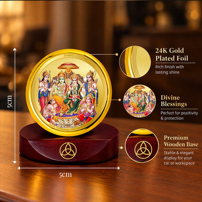 24K Gold-Plated Ram Darbar Car Dashboard Frame | 5x5 CM