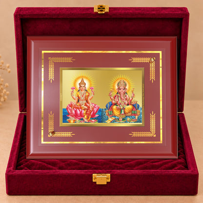 24K Gold-Plated Lakshmi Ganesha MDF Frame | Premium Gift Box | 22 X 18 CM