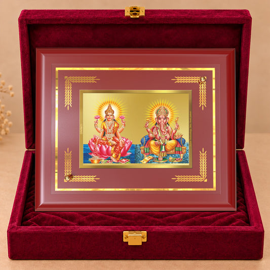 24K Gold-Plated Lakshmi Ganesha MDF Frame | Premium Gift Box | 22 X 18 CM