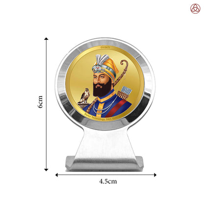 Guru Gobind Singh Ji | Divine Sikh Guru Car Dashboard & Tabletop Photo Frame in 24K Gold Plated Foil
