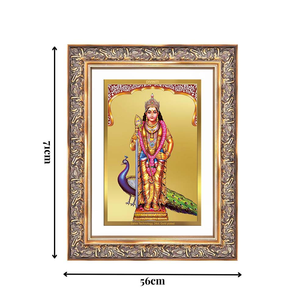 Diviniti 24K Gold Plated Murugan (Classic) Divine Wall Frame for Home Mandir & Office Decor | Luxury Spiritual Gift