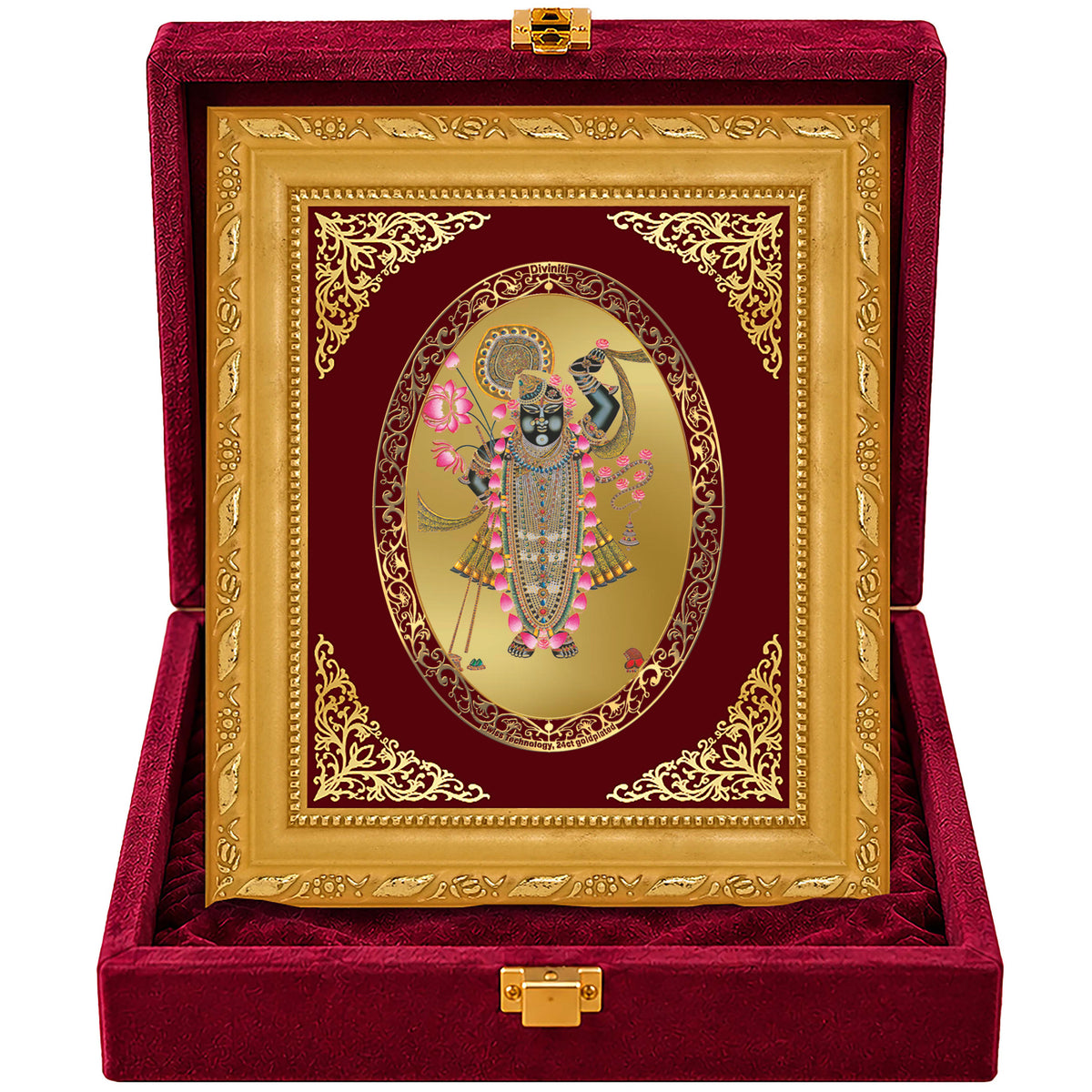24K Gold-Plated Shrinath Ji Frame | Premium Gift Box | 21.5x17.5 CM