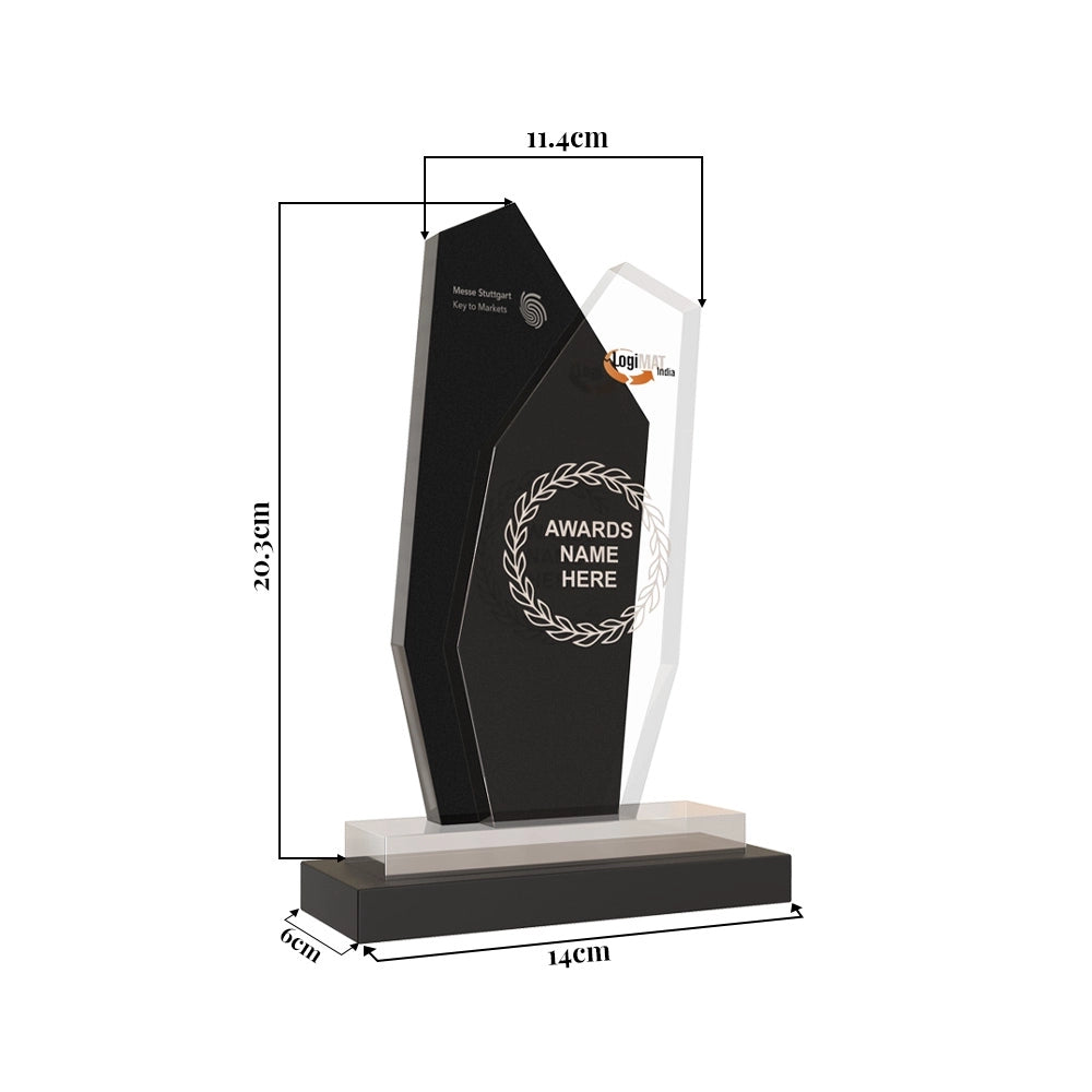 Luxury Crystal Plaque Geometric Black & Clear Personalized Trophy for Milestones and Leadership Honors