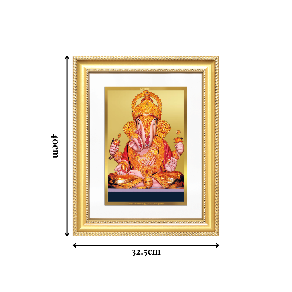 Diviniti 24K Gold Plated Dagadu Ganesha (Classic) Divine Wall Frame for Home Mandir & Office Decor | Luxury Spiritual Gift