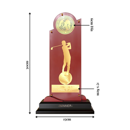 Diviniti Golf Trophy with 24K Gold Plated Foil | Premium Sports Award | Elegant Golfer Silhouette Design