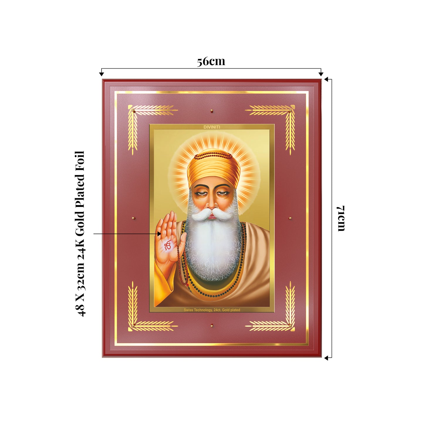 Guru Nanak Dev Ji | Divine Wall Mount Photo Frame in 24K Gold Plated Foil