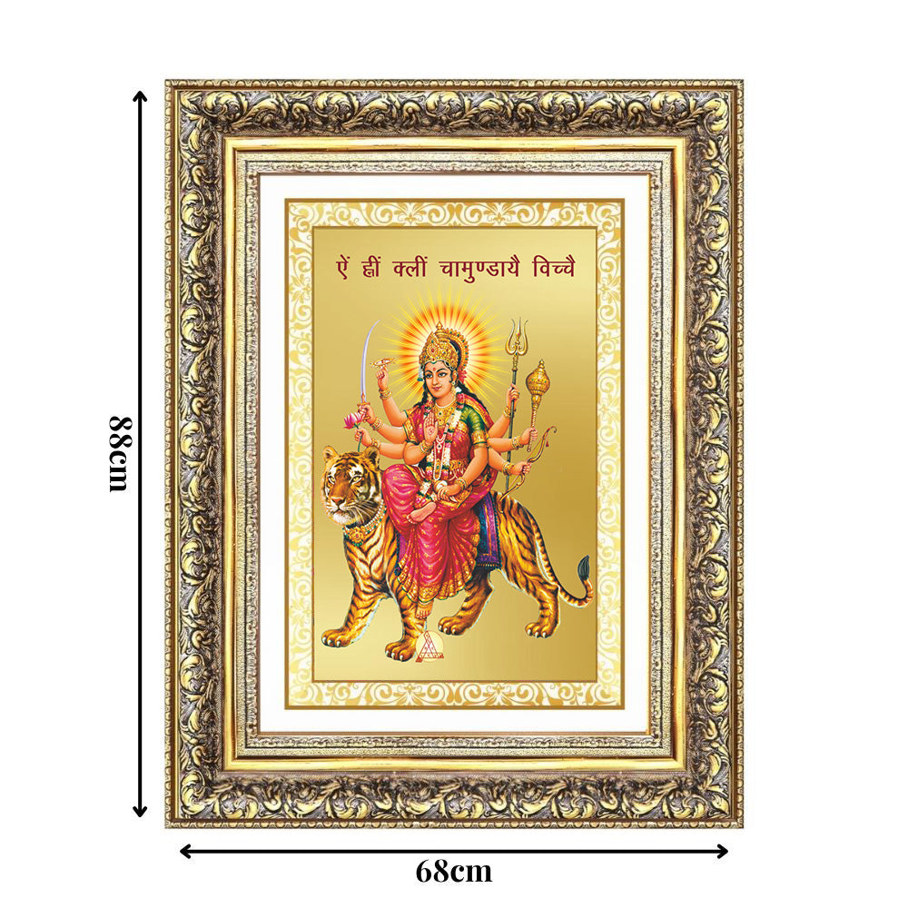 Diviniti 24K Gold Plated Durga With Mantra (Classic) Divine Wall Frame for Home Mandir & Office Decor | Luxury Spiritual Gift