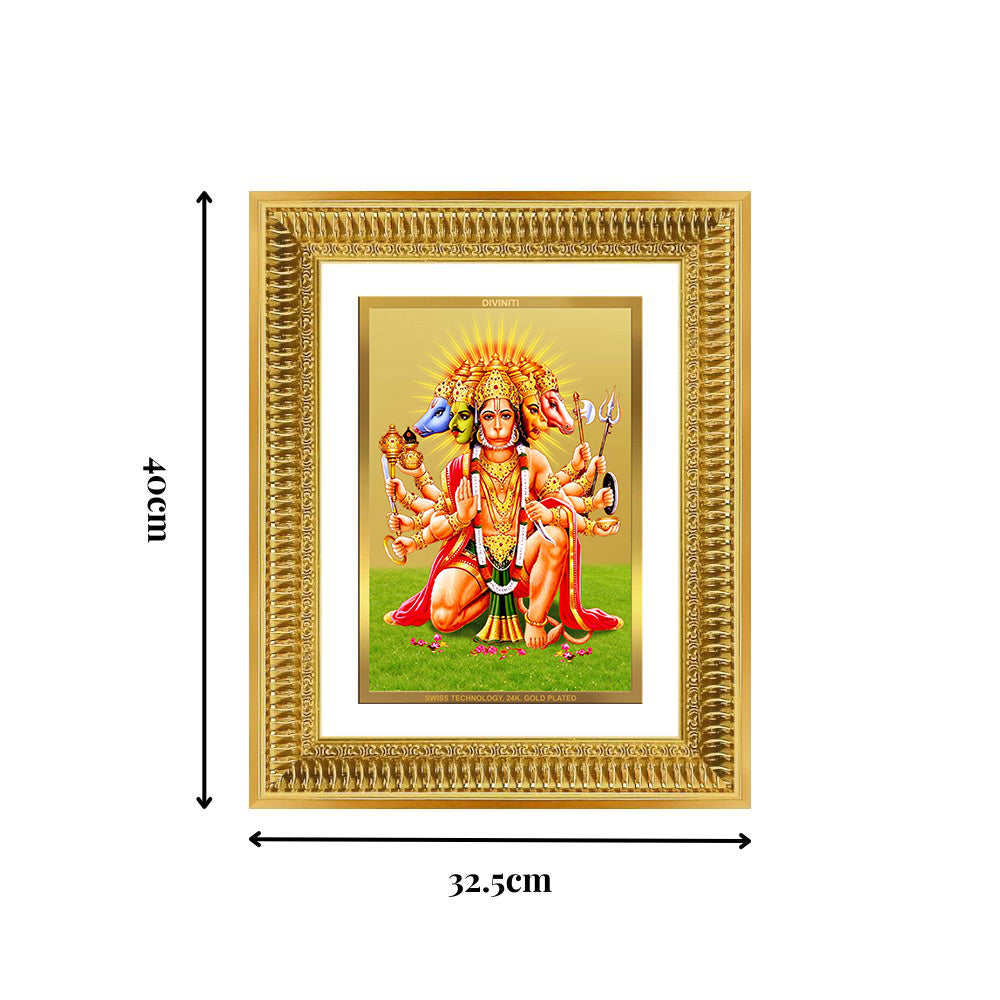 Diviniti 24K Gold Plated Panchmukhi Hanuman (Classic) Divine Wall Frame for Home Mandir & Office Decor | Luxury Spiritual Gift