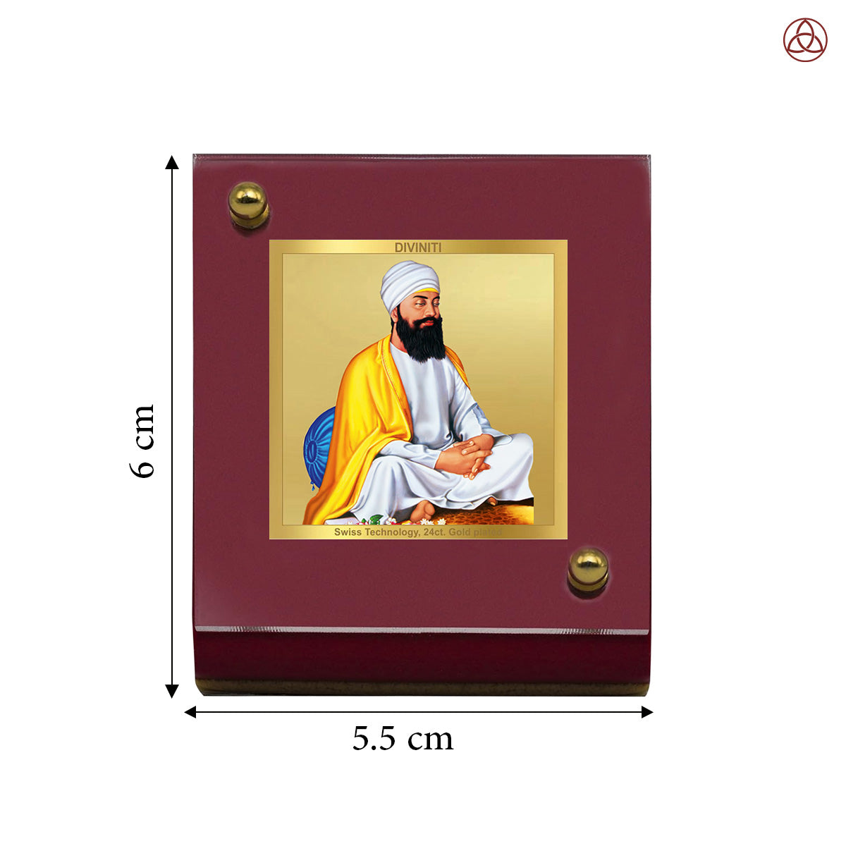 Guru Tegh Bahadar Ji | Divine Sikh Guru Car Dashboard & Tabletop Photo Frame in 24K Gold Plated Foil