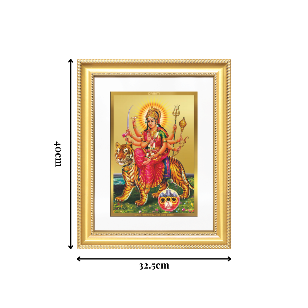 Diviniti 24K Gold Plated Durga - Sherawali Mata With Pind (Classic) Divine Wall Frame for Home Mandir & Office Decor | Luxury Spiritual Gift