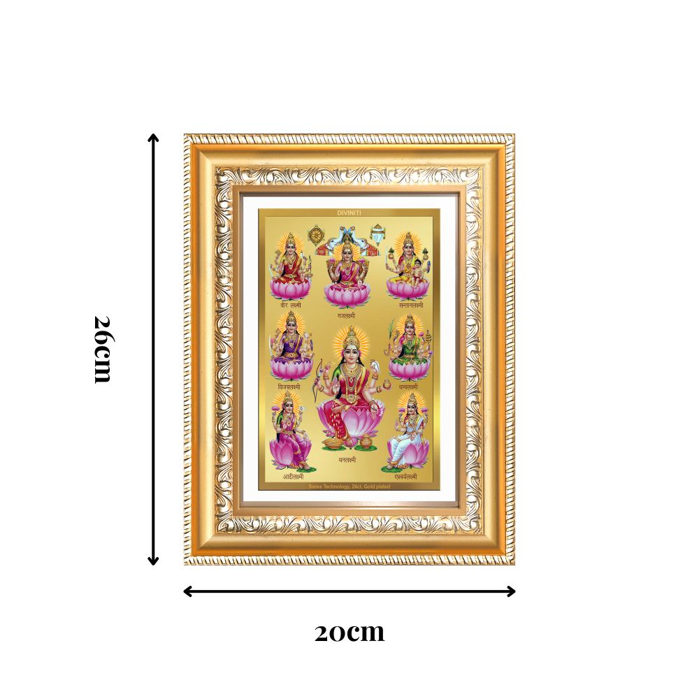 Diviniti 24K Gold Plated Ashtalakshmi Divine Wall Frame for Home Mandir & Office Decor | Luxury Spiritual Gift