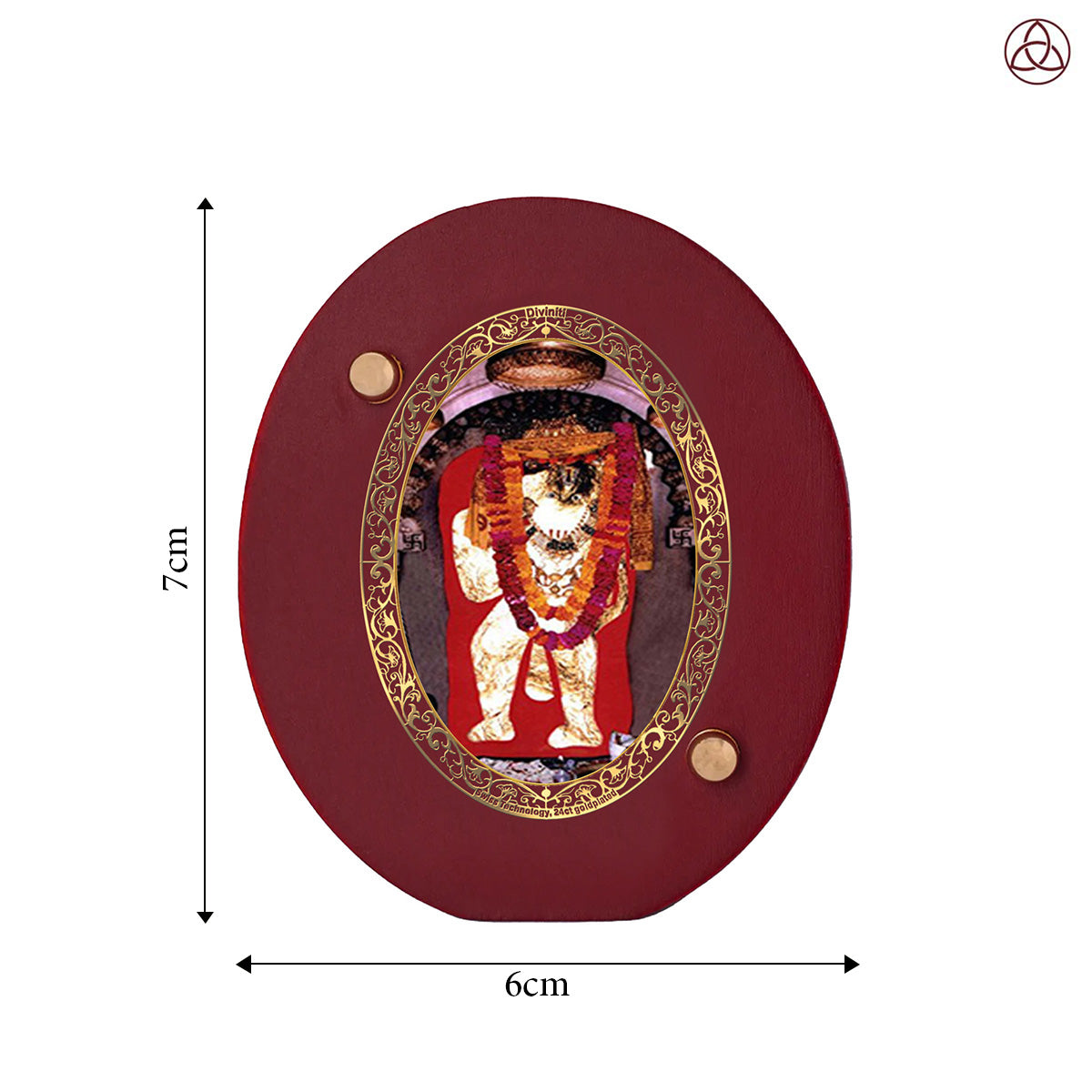Mehandipur Balaji Car Dashboard & Tabletop Photo Frame, 24K gold-plated, 7x6 cm, intricate design.