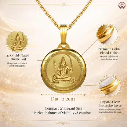 24K Gold Plated Lord Shiva & Maha Mrityunjaya Yantra Pendant – 22mm Double-Sided Spiritual Pendant