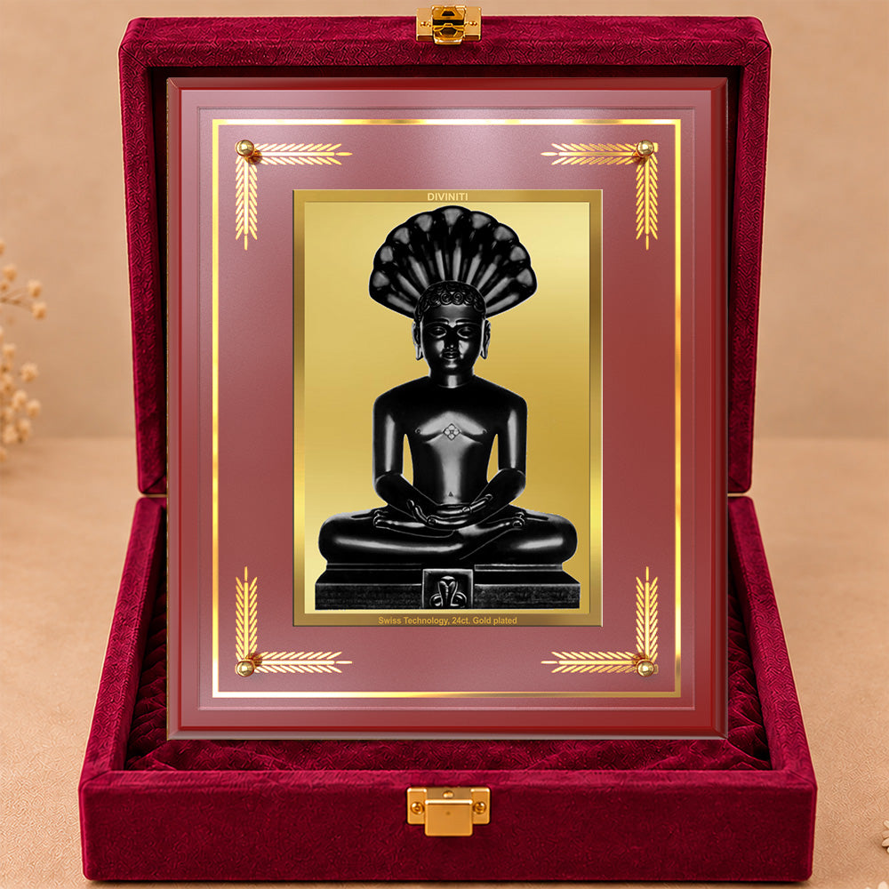 24K Gold-Plated Parshwanath Ji MDF Frame | Premium Gift Box | 27x35 CM