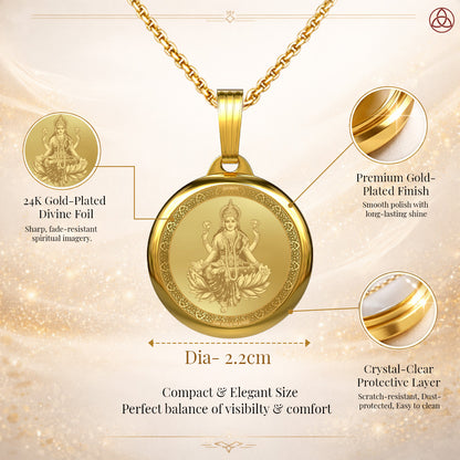24K Gold Plated Goddess Laxmi & Sacred Yantra Pendant – 22mm Double-Sided Spiritual Pendant