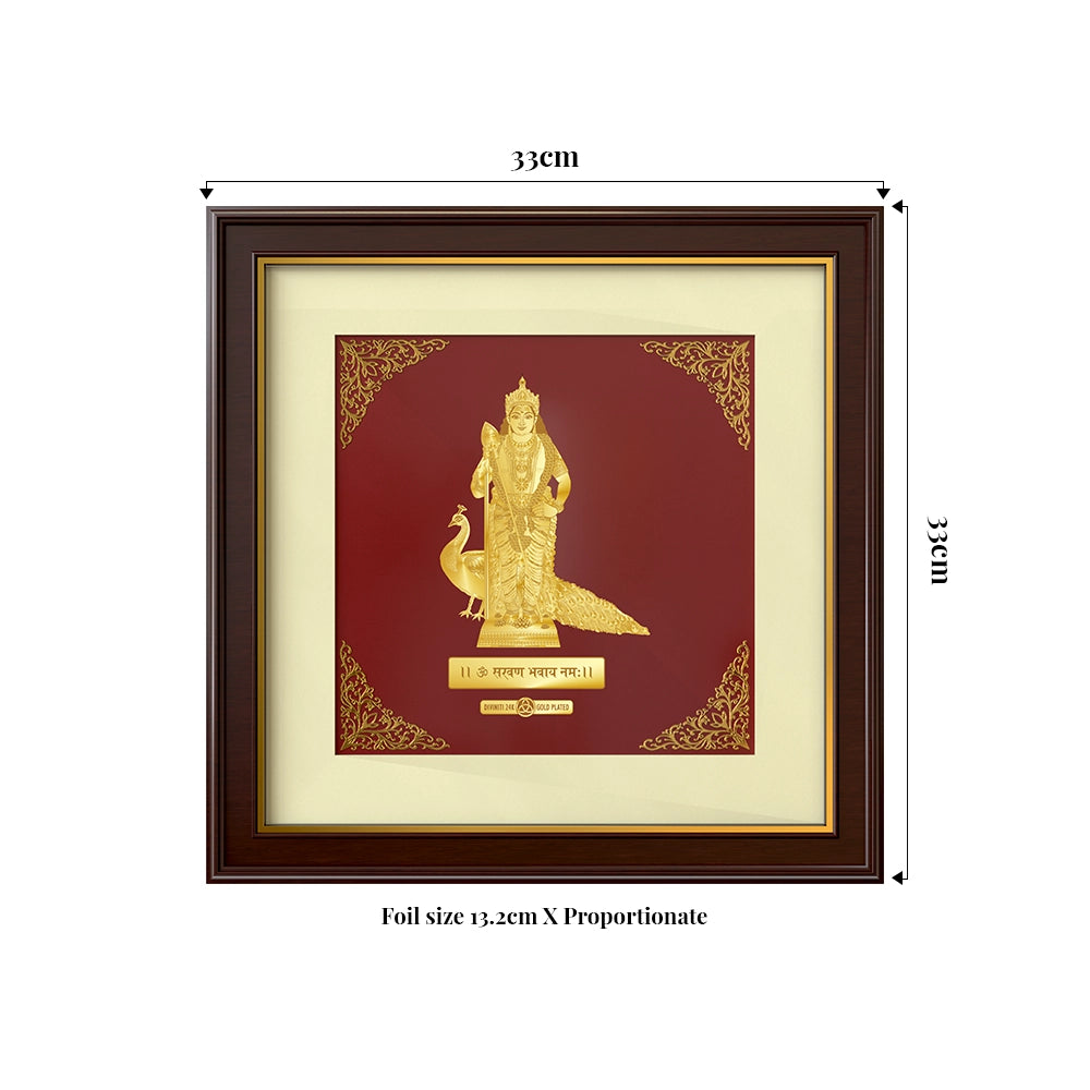 Murugan Kartikeya | Divine God of Valor Gold on Gold Wall Hanging Frame in 24K Gold Plated Foil