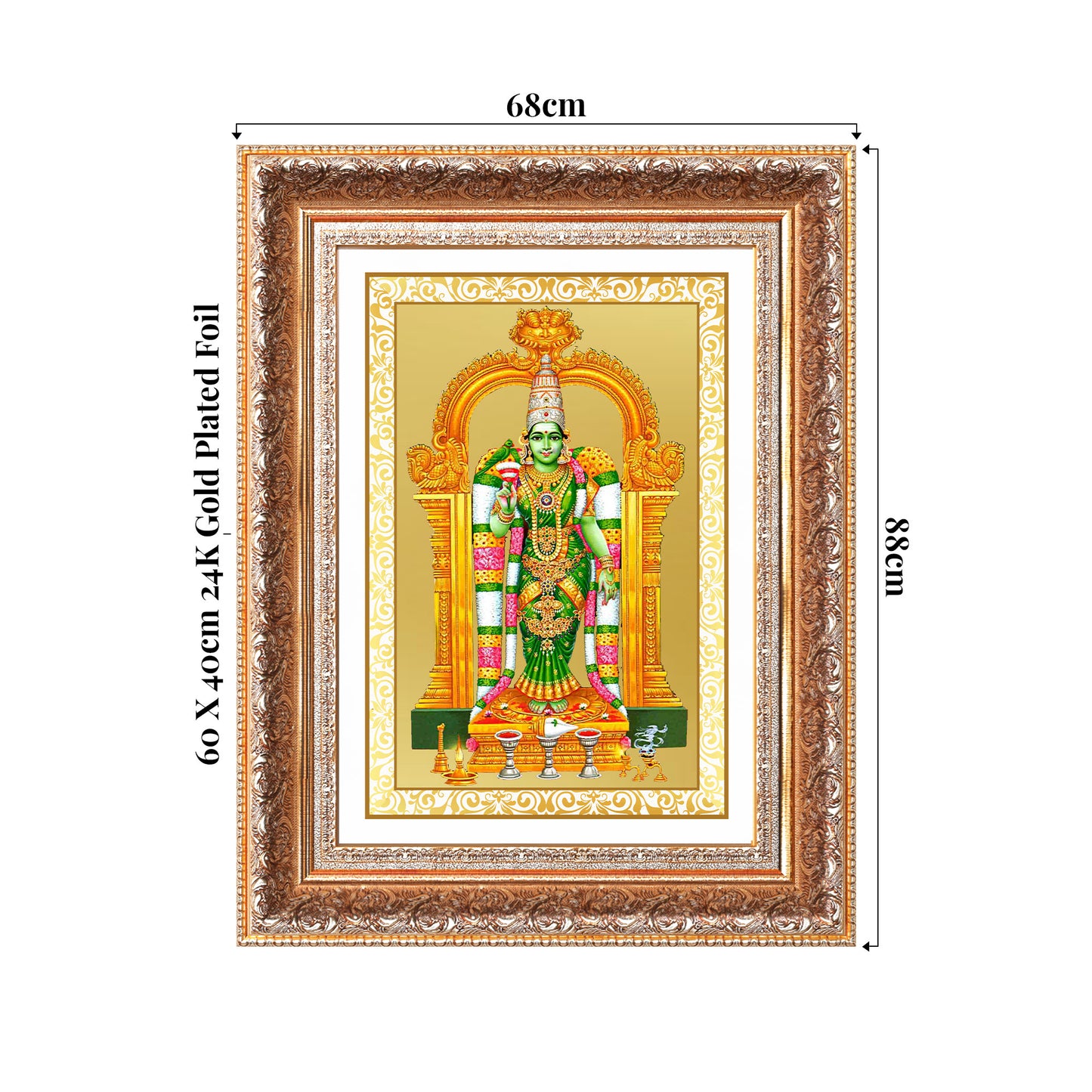 Goddess Meenakshi | Divine Warrior Goddess of Madurai Wall Photo Frame in 24K Gold Plated Foil