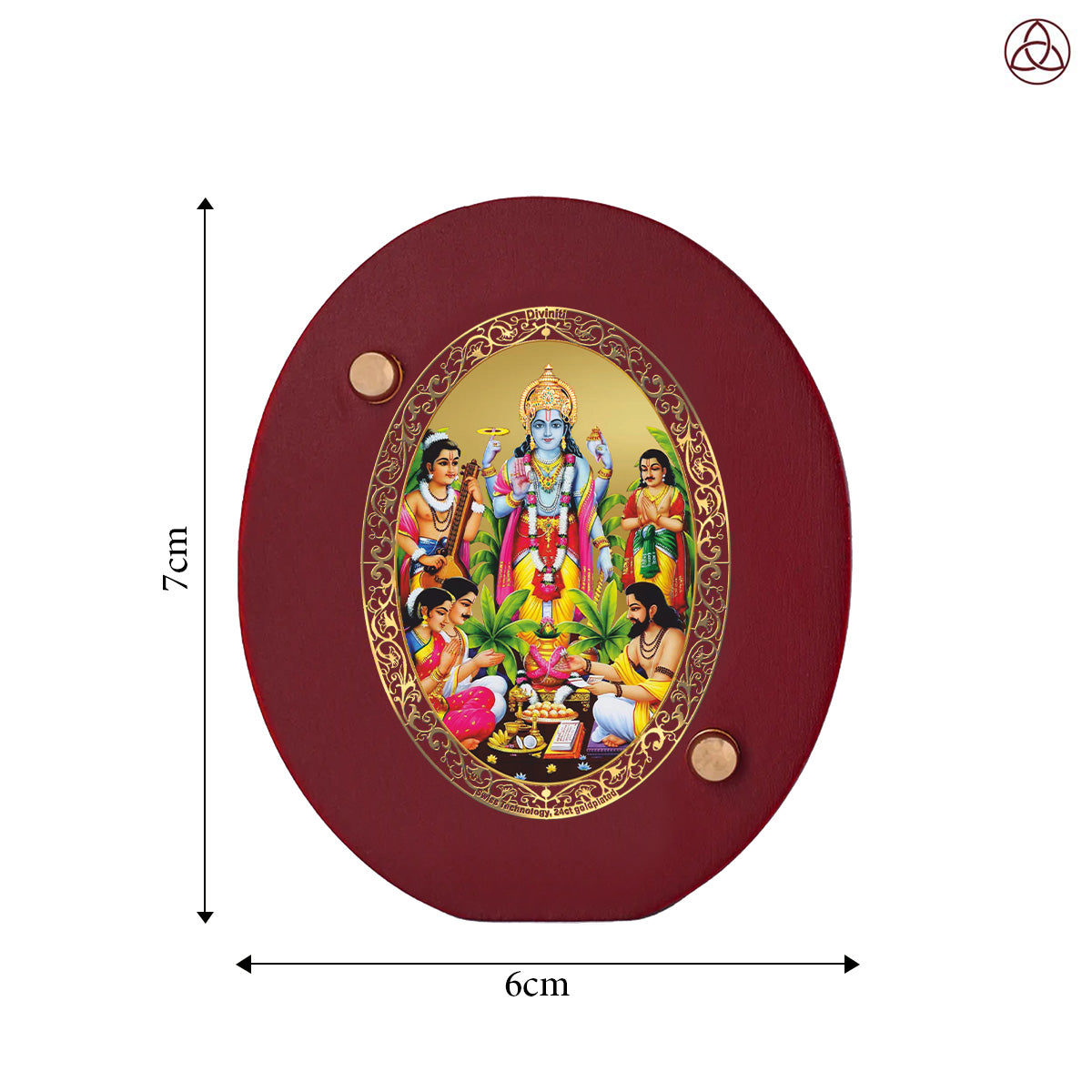 Satyanarayan Car Dashboard & Tabletop Photo Frame, 24K gold-plated, 7x6 cm, intricate design.