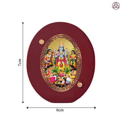Satyanarayan Car Dashboard & Tabletop Photo Frame, 24K gold-plated, 7x6 cm, intricate design.