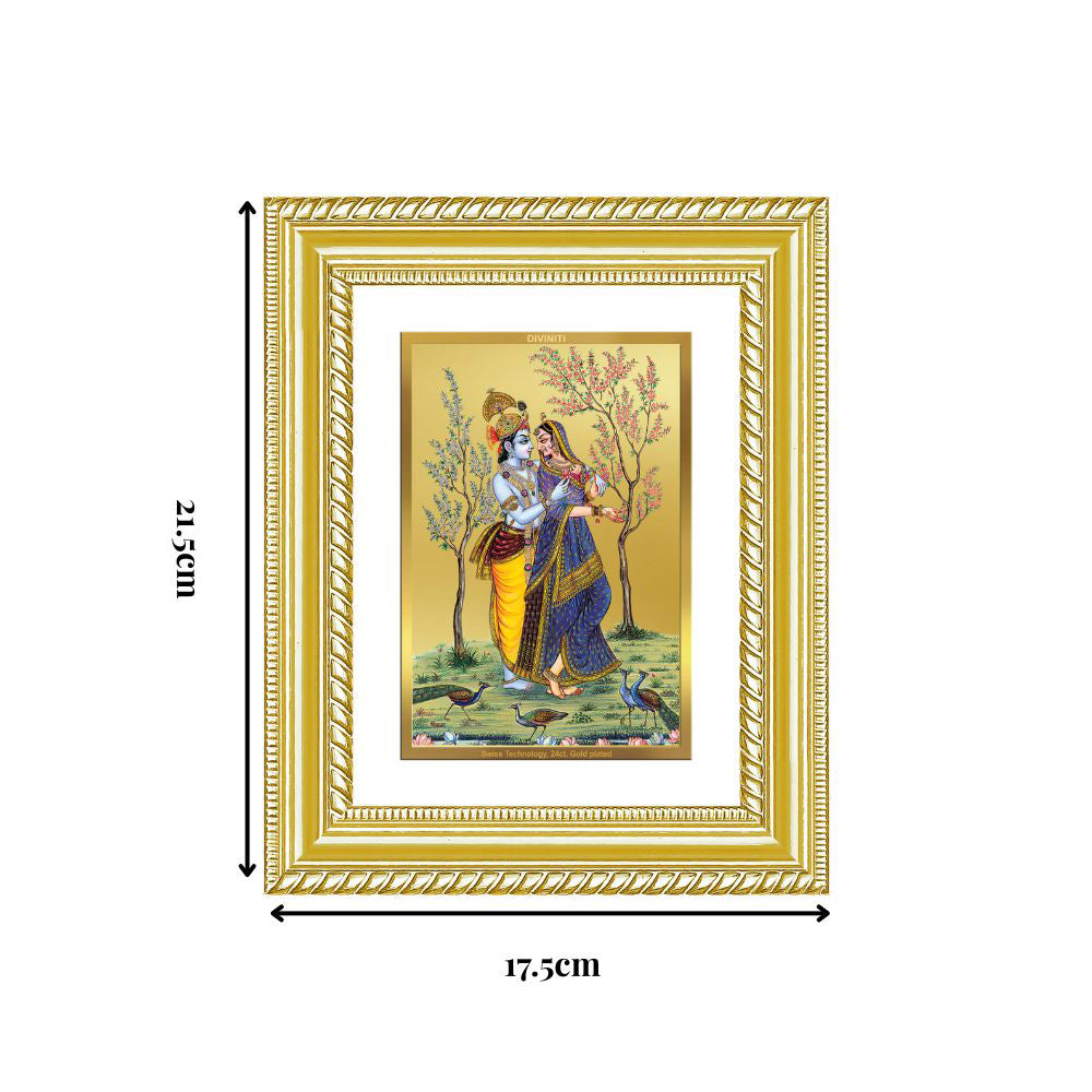 Diviniti 24K Gold Plated Radha Krishna (Classic) Divine Wall and Table Top Frame for Home Mandir & Office Decor | Luxury Spiritual Gift