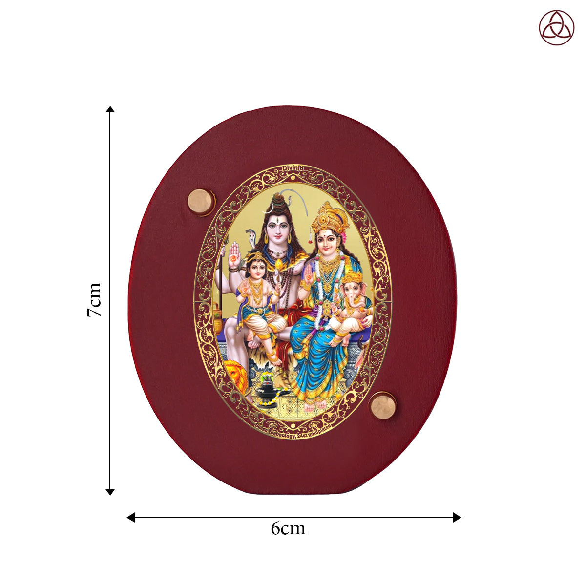 Shiva Parivar Car Dashboard & Tabletop Photo Frame, 24K gold-plated, 7x6 cm, intricate design.