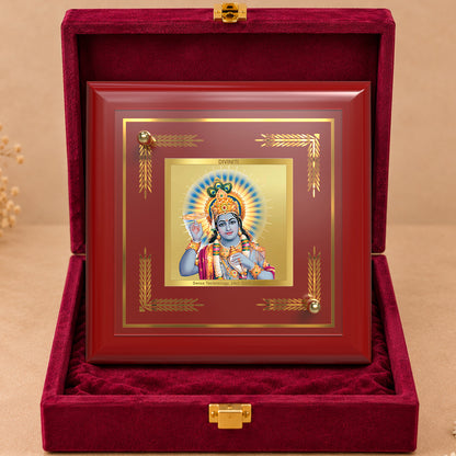 24K Gold-Plated Lord Vishnu MDF Frame | Premium Gift Box | 10x10 CM