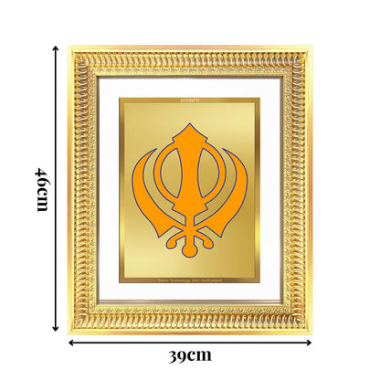 Diviniti 24K Gold Plated Khanda Sahib (Classic) Divine Wall Frame for Home Mandir & Office Decor | Luxury Spiritual Gift