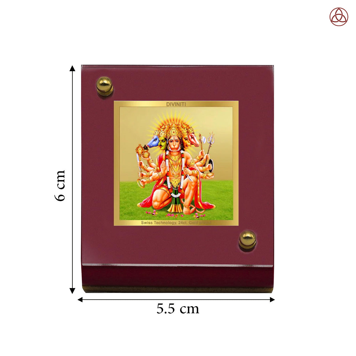 Diviniti 24K Gold Plated Lord Panchmukhi Hanuman Frame For Car Dashboard, Home Decor, Puja (MDF 1B)(6 CM x 5.5 CM)