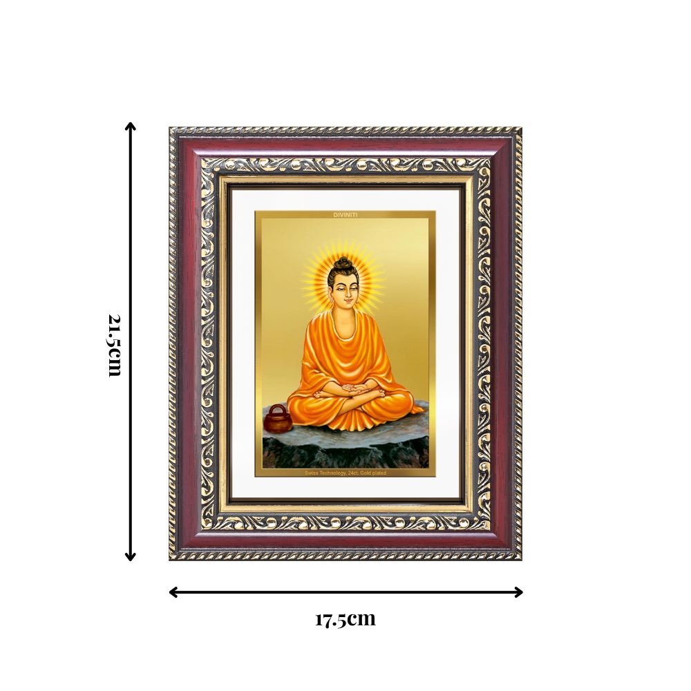 Diviniti 24K Gold Plated Buddha (Classic) Divine Wall and Table Top Frame for Home Mandir & Office Decor | Luxury Spiritual Gift