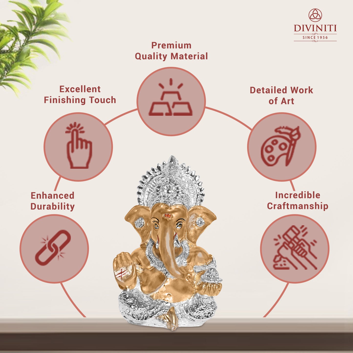 Diviniti 999 Silver Plated Resin Lord Ganesha Idol for Car Dashboard Tabletop for Home Decor Mandir Puja Gift Golden (8.4x4.2cm)