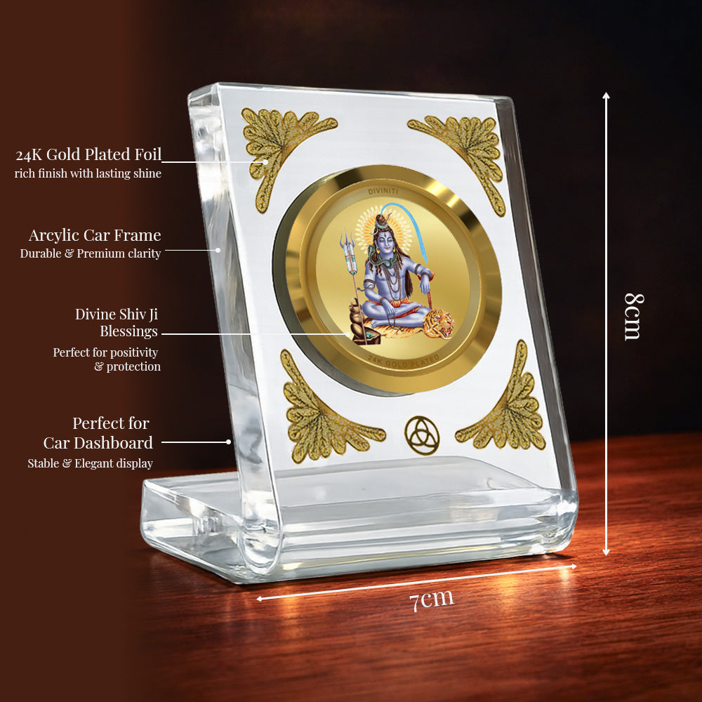 Diviniti 24K Gold Plated Shiva Acrylic Car Dashboard Frame | Lord Shiva for Car, Home Décor, Tabletop & Puja Room | Blessings of Peace, Power & Protection (ACF1CH)